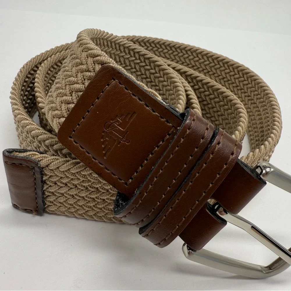 Dockers Khaki Tan and Brown Leather Elastic Woven Belt 2XL 46/48